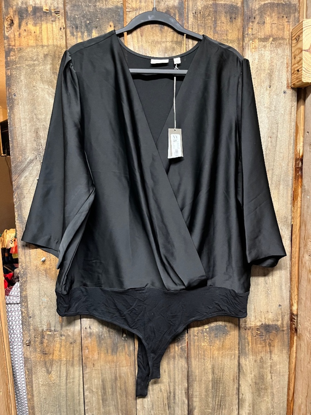 NWT Eva Mendes New York & Company Black Surplice V-Neck Body Suit
